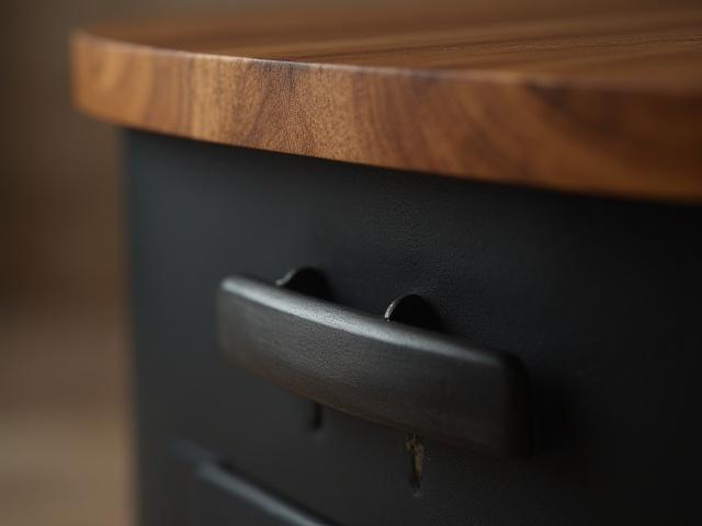 Detaljbild av en handsmidd kökshylla i järn med robust design